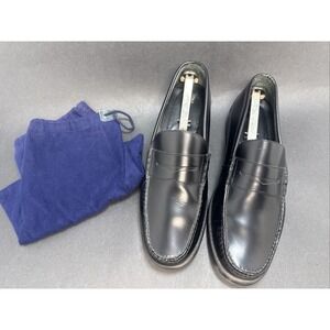 Brassboot Black Leather Men's Dress Loafers 13 M Shoes w Vtg Shoe Tree Stretcher